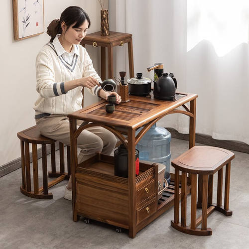 柏忠胡桃木茶桌茶家用小茶台茶车茶几阳台泡茶实木烧水壶一体新中