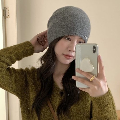 韩国chic纯色小标针织保暖帽