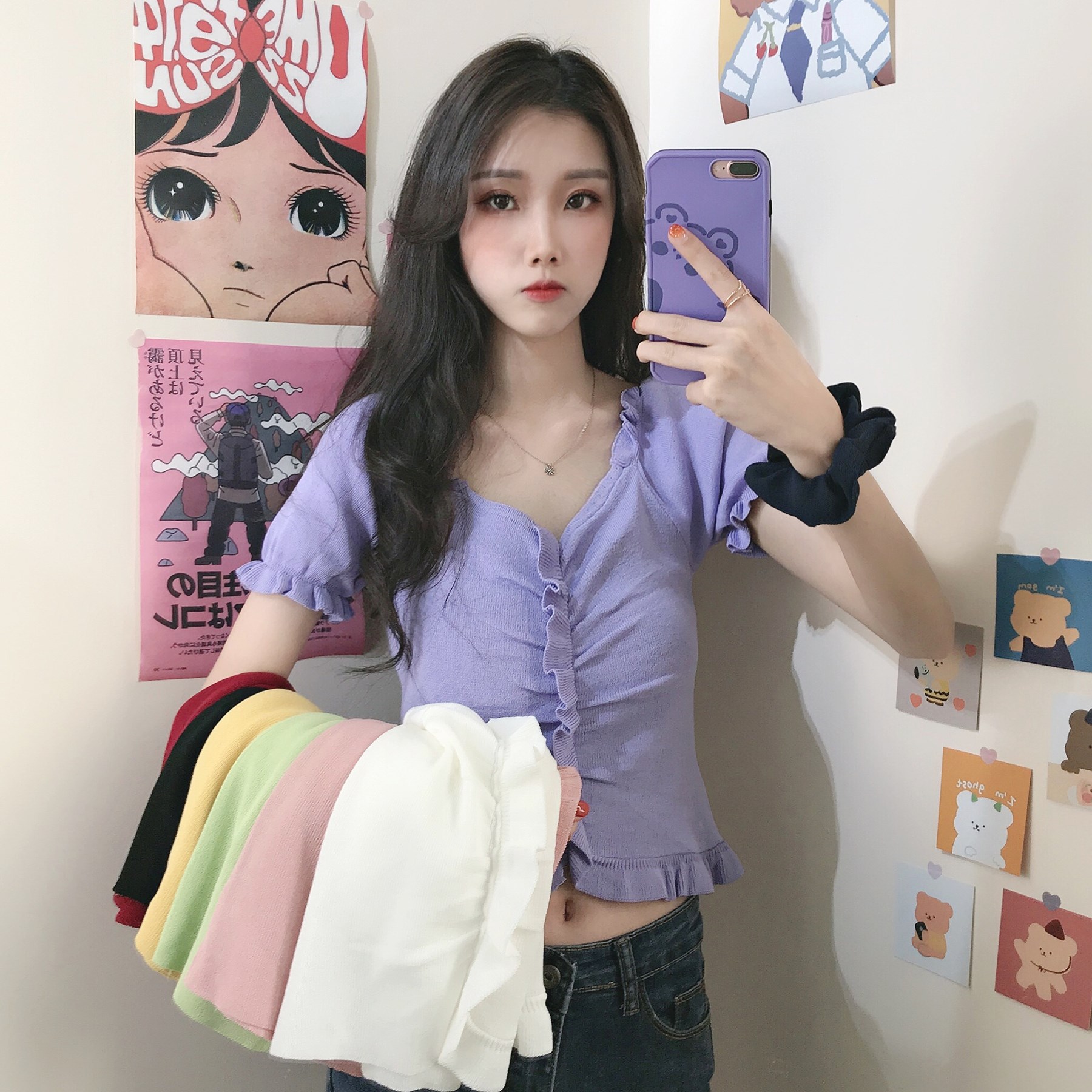 壹号人家女装夏装2020新款韩版修身V领泡泡短袖针织T恤短款上衣女|ruв категории Женская одежда, футболка - от Buy2taobao.com для оказания профессиональной услуги покупки агента Taobao