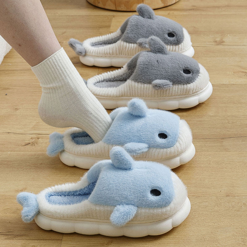 桃印鲸鱼家用棉拖鞋女士