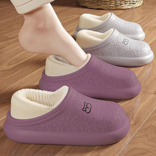 桃印防水毛毛加绒保暖棉拖鞋