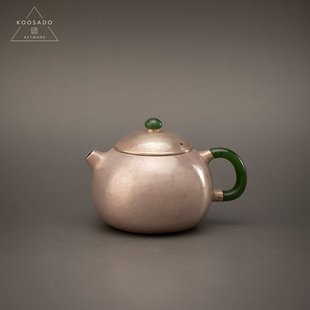 纯银手工银壶便携式 宽山堂 旅行茶具玉把玉摘120ml泡茶壶文旦急须