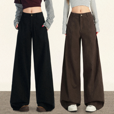 TRYOLO【慵懒基因】美式阔腿牛仔裤女百搭宽松直筒显瘦垂感拖地裤