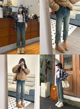 现货【铲雪神裤怀旧版】TRYOLO直腿神器du家直筒九分裤卷边牛仔裤