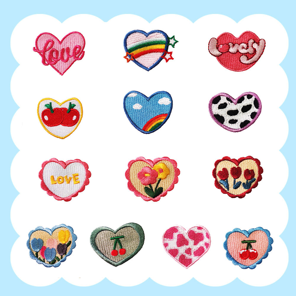 自粘花朵爱心布贴衣服裤子装饰修补心形贴花刺绣桃心免缝补丁贴布