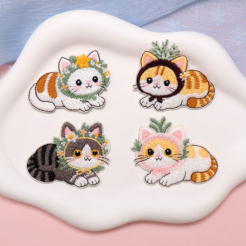 森林小猫刺绣布贴自粘diy补丁贴