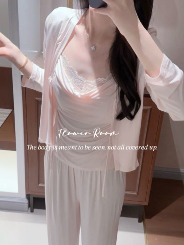 Flower Room柔眠织梦*性感纯欲睡衣女款秋季莫代尔家居服三件套装