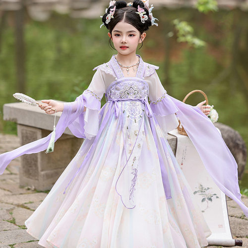 女童汉服夏装古风襦裙儿童古装公主裙复古走秀唐装连衣裙