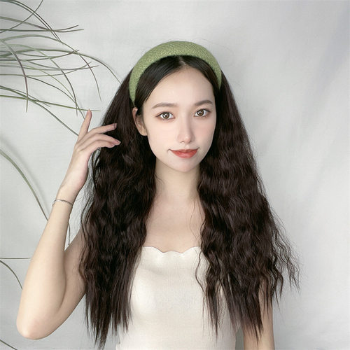 假发女长发水波纹发箍假发一体式时尚羊毛卷化纤半头套短视频带货