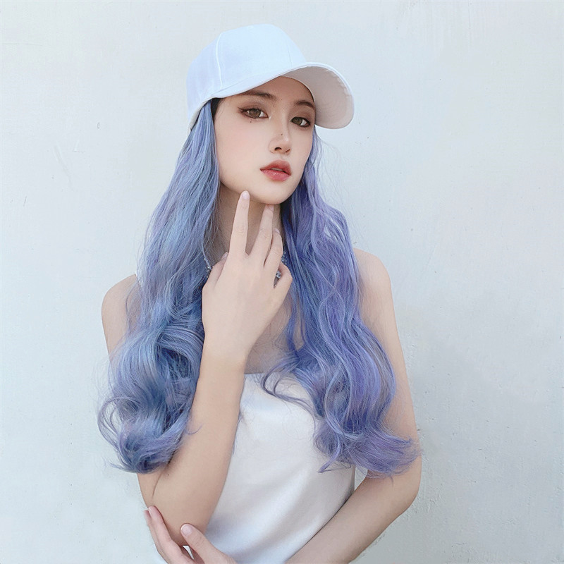 鸭舌帽假发女长发一体夏季新品长卷发化纤全头套厂家现货
