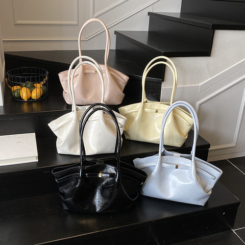 韩国复古油蜡皮手提饺子包包女