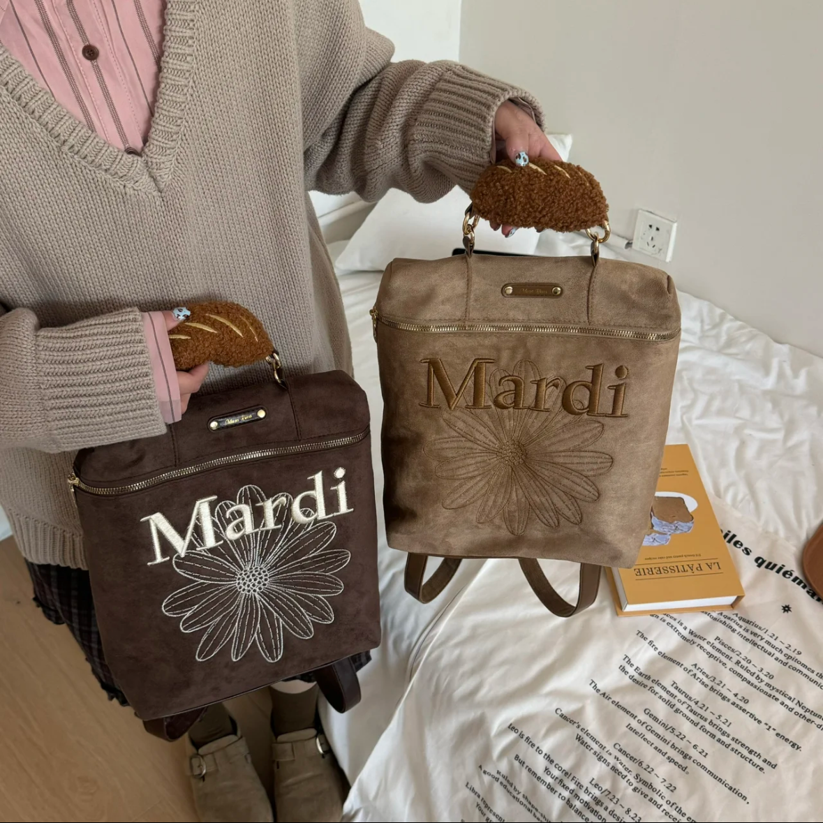 韩版Mardi复古麂皮绒双肩包