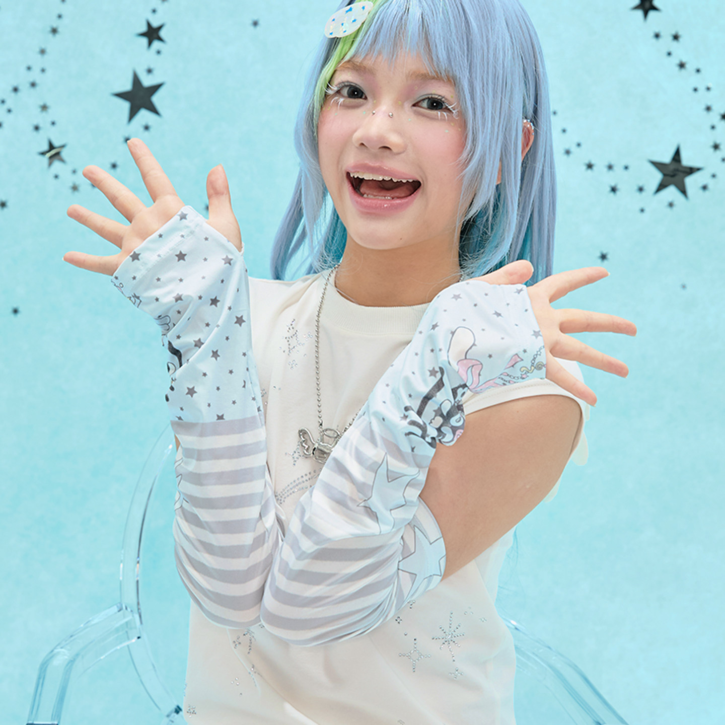 LOLA DESIGN星星条纹防晒冰袖女高弹冰感袖套夏季户外骑车开车袖