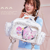 LOLA DESIGN珍珠蝴蝶结蕾丝痛包 原创少女手拎丝带痛大容量双肩包