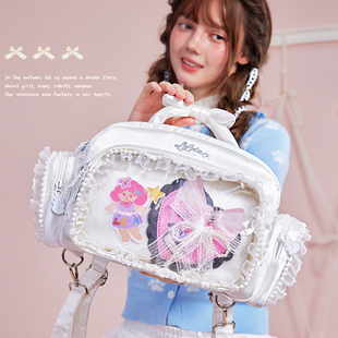 DESIGN珍珠蝴蝶結(jié)蕾絲痛包 LOLA 原創(chuàng)少女手拎絲帶痛大容量雙肩包