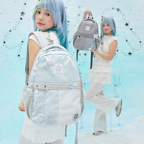 LOLA DESIGN纽扣星星双肩包女大学生 大容量旅行轻便日常通勤背包