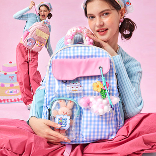 LOLA DESIGN甜美少女雙肩包ins小眾痛包高中生書包大容量旅行背包