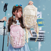 LOLA DESIGN蕾丝少女抽绳双肩包 大容量书包女大学生旅游轻便背包