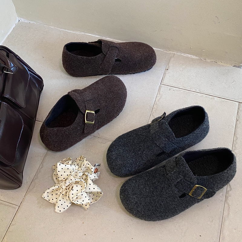 复古平底勃肯鞋2025秋冬新款圆头舒适平底浅口单鞋