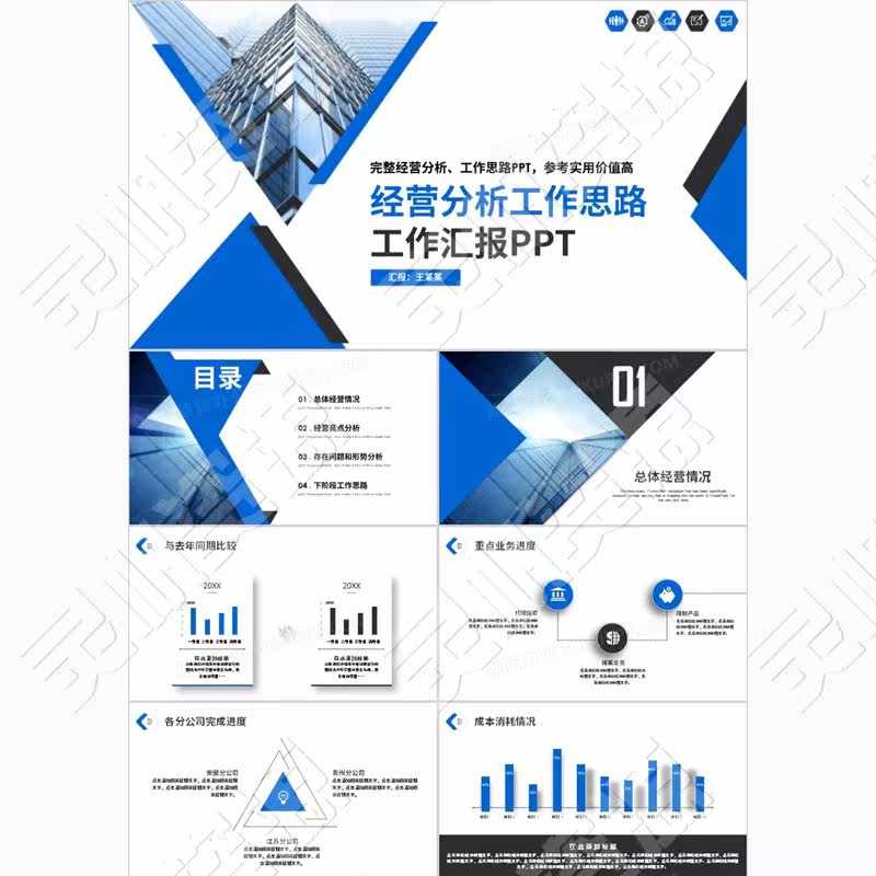 创意商务风年工作报告经营分析计划ppt模板素材