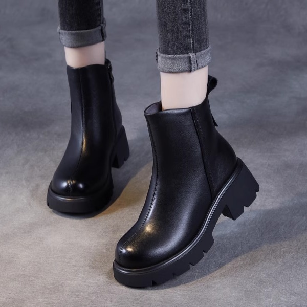 真皮雪地短靴女2025冬季新款头层牛皮侧拉链东北羊毛厚底防滑棉鞋