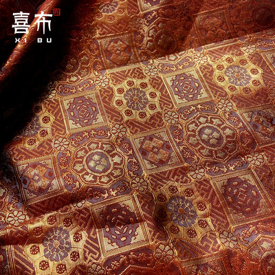 唐背子红金富贵方块相纹布料
