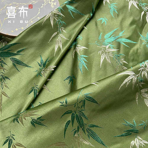 特秋香绿竹叶织锦缎装饰画面料