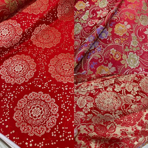 大红色三五织锦缎布料拜年喜事唐装丝绸布婚庆装饰布开业剪彩红布