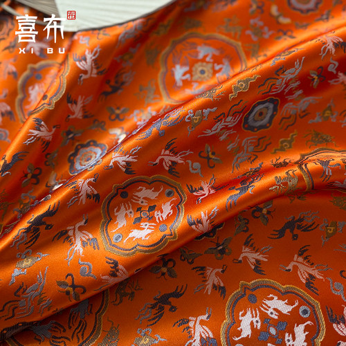 爱马橙鹤鹿仿宋锦包包织锦缎布料