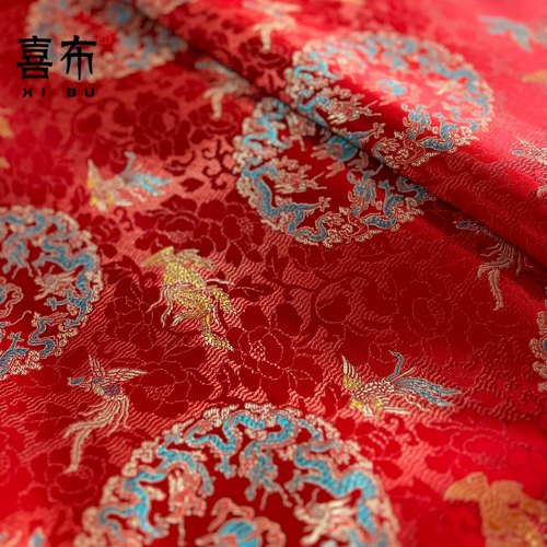 龙凤红色包包衣服织锦缎包裹面料喜事用料国风过年面料织锦缎布料
