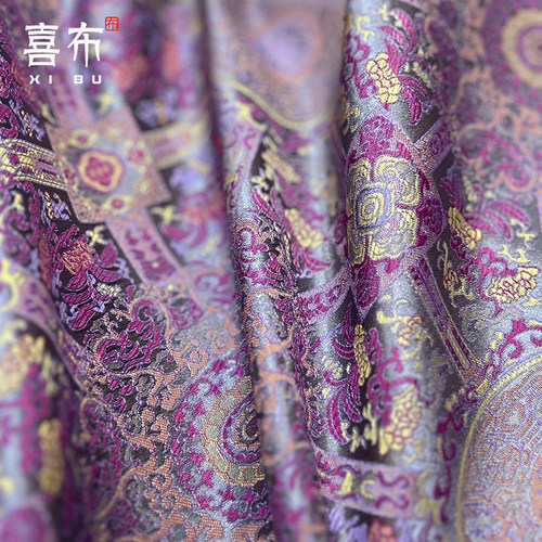紫气东来紫灰八达运织锦缎面料