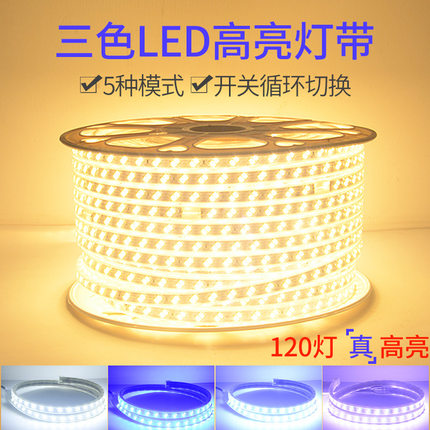 诺尔德220v贴片家用灯带led三色变色装饰浪漫 创意超亮吊顶防水客