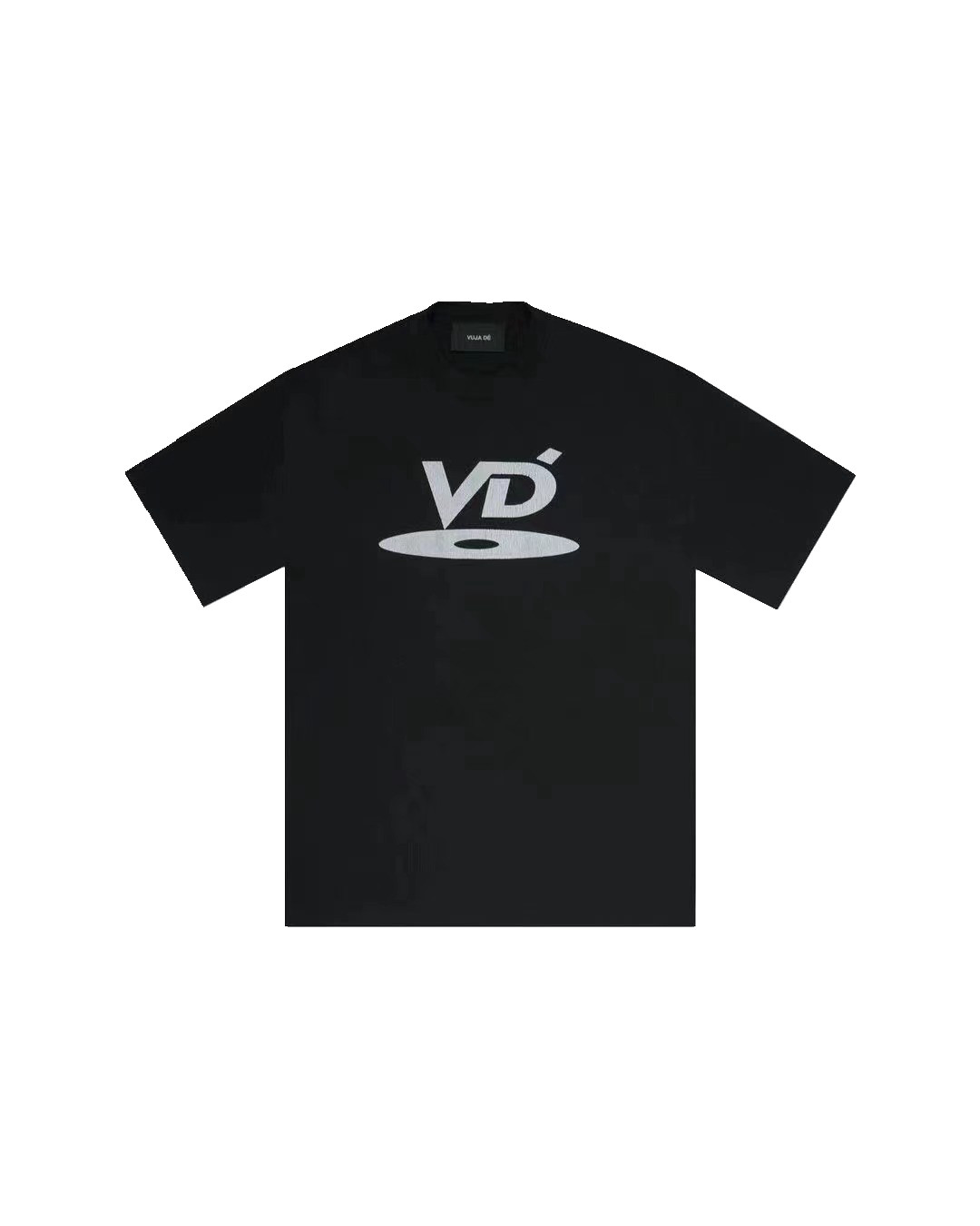 thumbnail for Original VUJADE KENIJIMA Niche Black & White Short Sleeve Disc Alphabet Embroidery Small Neckline Heavy T-Shirt Tide