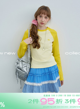 riverstone plus插肩袖撞色长袖T恤女正肩秋季圆领修身打底衫上衣