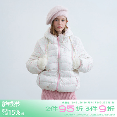 riverstone plus 可爱波点连帽90白鸭绒羽绒服女宽松排骨加厚外套
