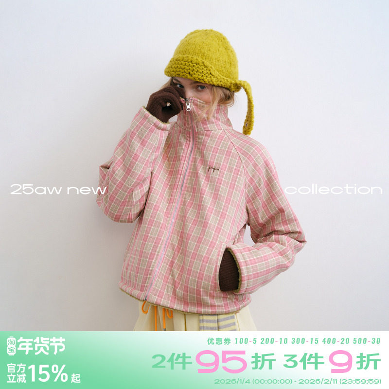 riverstone plus 双面穿摇粒绒格纹保暖立领外套女冬季加厚夹克,女装/女士精品,短外套,淘宝优惠券,粉丝福利购,淘宝优惠卷