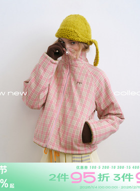 riverstone plus 双面穿摇粒绒格纹保暖立领外套女冬季加厚夹克