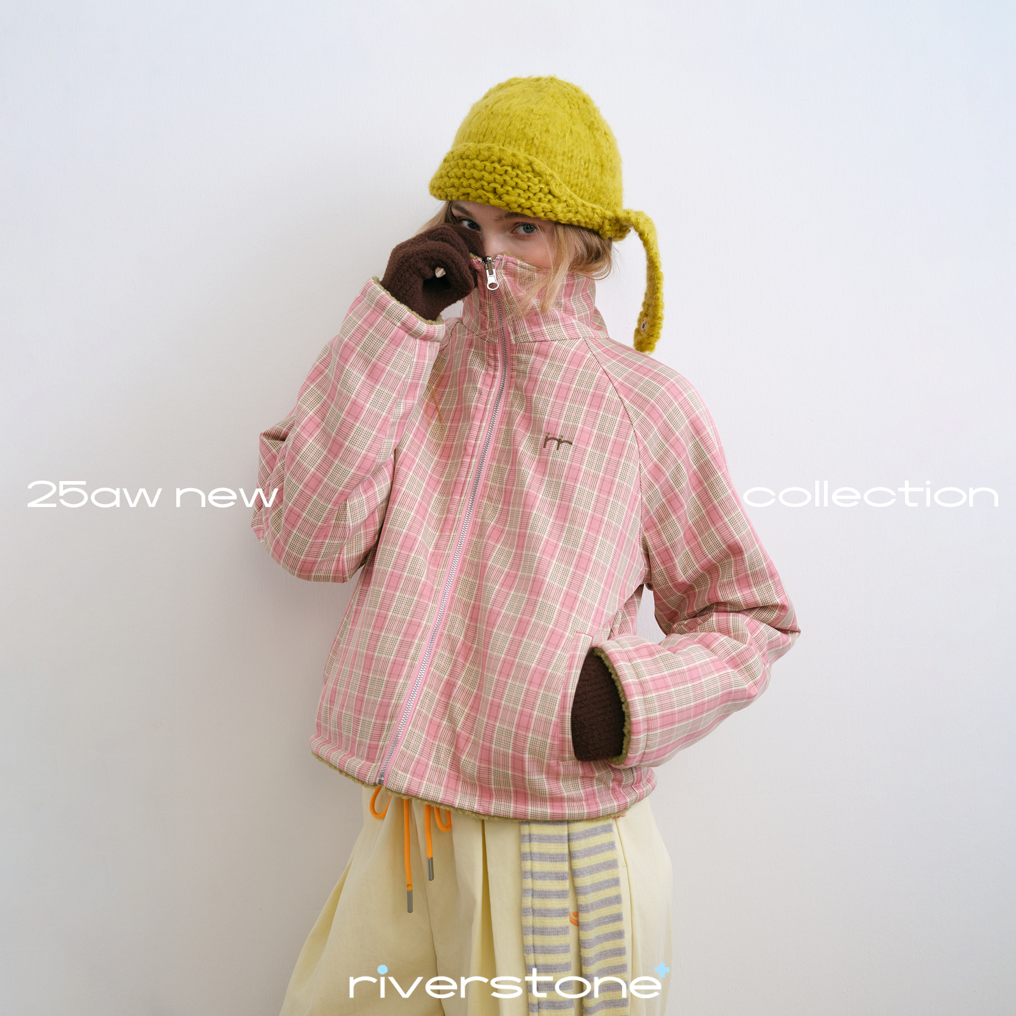 riverstone plus 双面穿摇粒绒格纹保暖立领外套女冬季加厚夹克