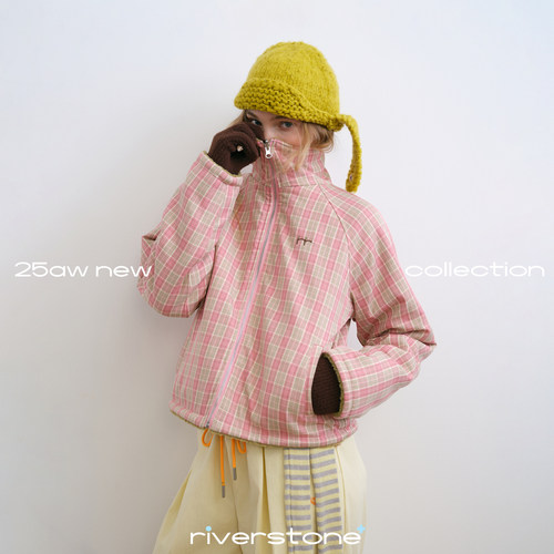 riverstone plus 双面穿摇粒绒格纹保暖立领外套女冬季加厚夹克