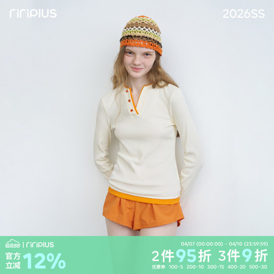 riverstone plus 多巴胺色系V领修身长袖T恤女百搭修身简约打底衫