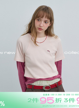 riverstone plus 假两件条纹拼接撞色长袖T恤女秋季修身显瘦上衣
