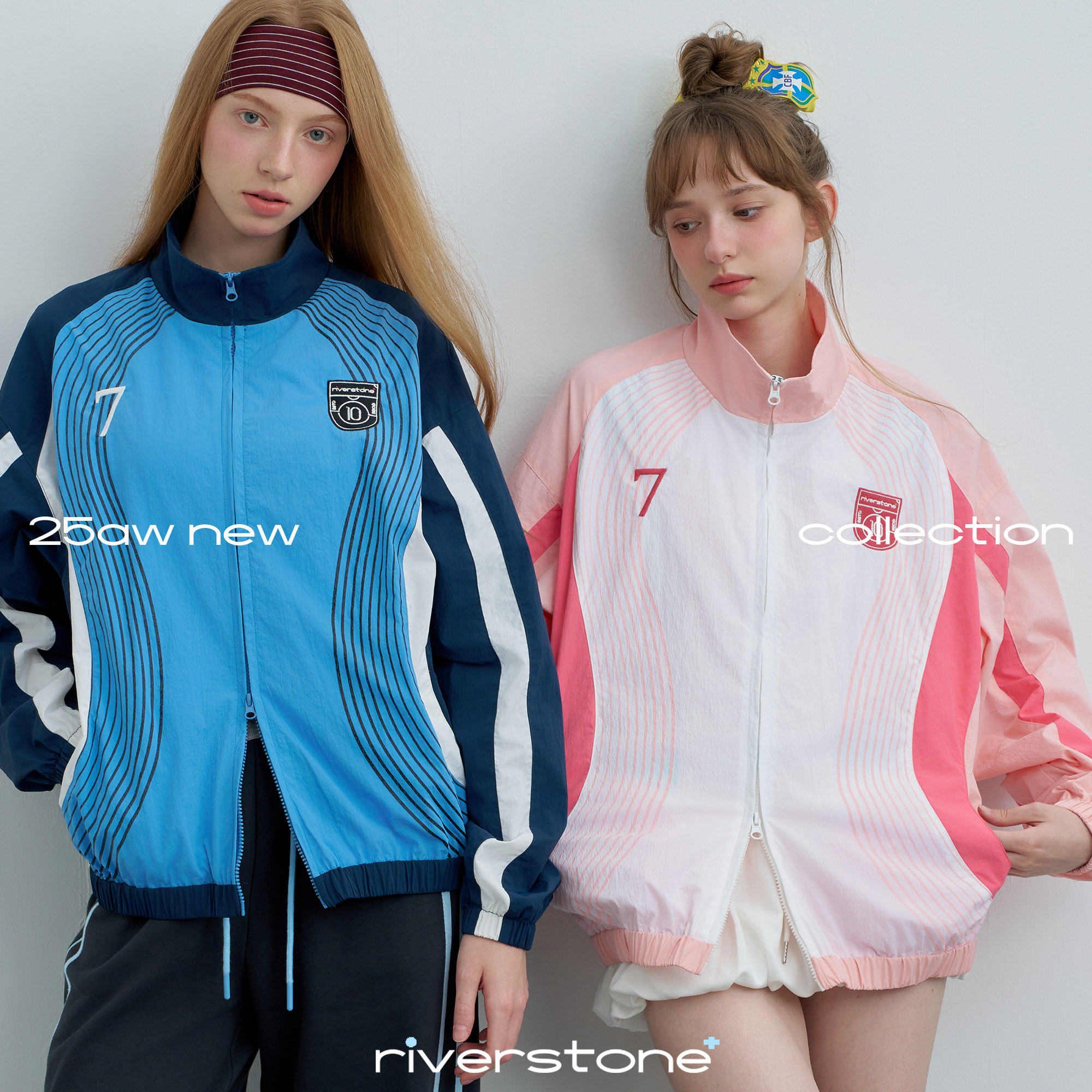 riverstone plus  美式户外运动休闲短外套女春季条纹撞色夹克
