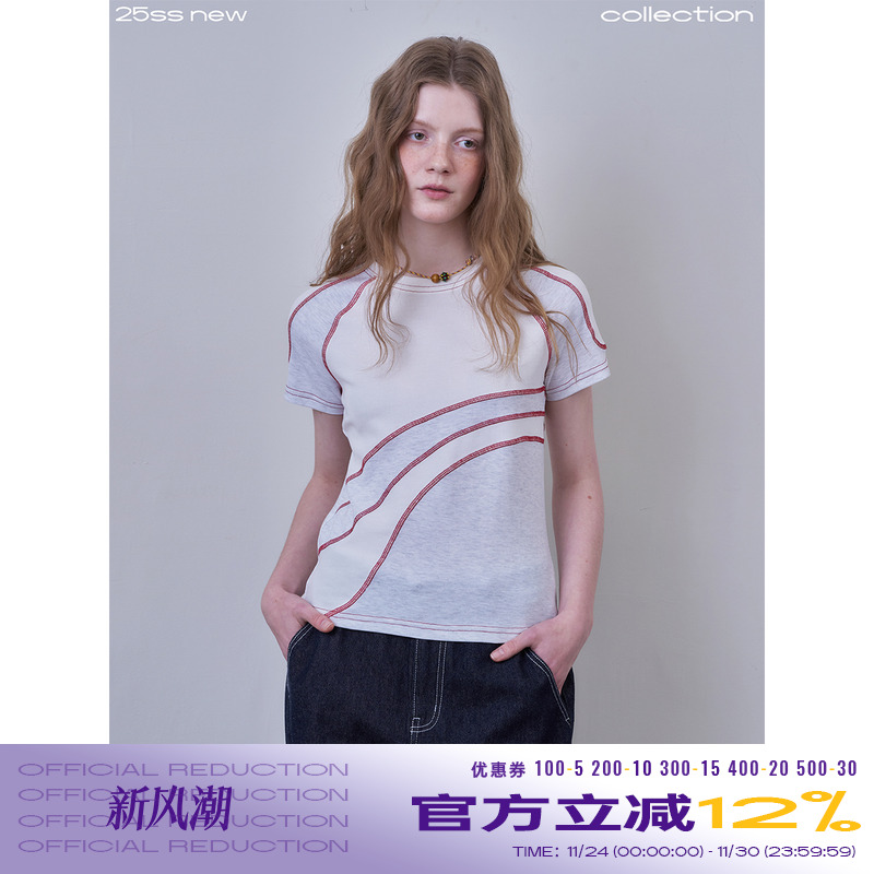 riverstone plus 哈苏线正肩修身短袖女夏季新款分割线收腰T恤tee