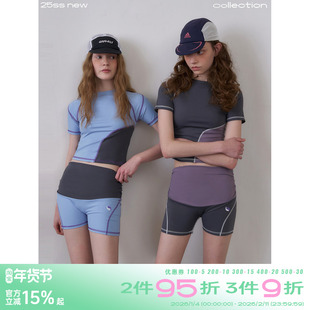 riverstone plus修身显瘦正肩短款t恤女夏季新款运动瑜伽两件套装