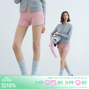 女麻花纹显瘦打底休闲裤 riverstone 复古毛线针织短裤 美式 plus