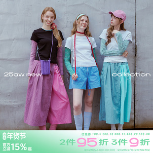 riverstone plus圆领假两件上衣女2025年春季修身拼接正肩长袖T恤