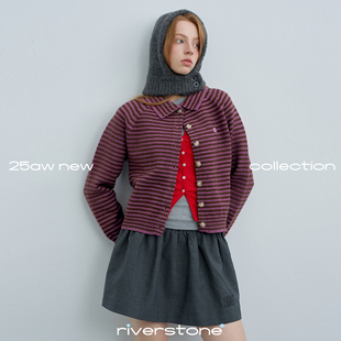 riverstone plus 小翻领条纹开衫毛衣春季中古感修身针织上衣外搭