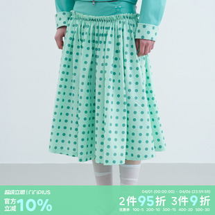 riverstone 假两件花边褶皱波点蓬蓬中长裙女甜美半身A字裙 plus
