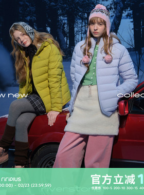 riverstone plus 90白鸭绒排骨连帽羽绒服女轻薄冬季保暖拉链外套