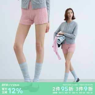 女麻花纹显瘦打底休闲裤 riverstone 复古毛线针织短裤 美式 plus